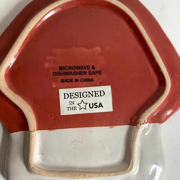 Mushroom Shaped Ceramic Trinket Dish Red White Polka Dot Design 5" x 5" USA - Picture 3 of 5